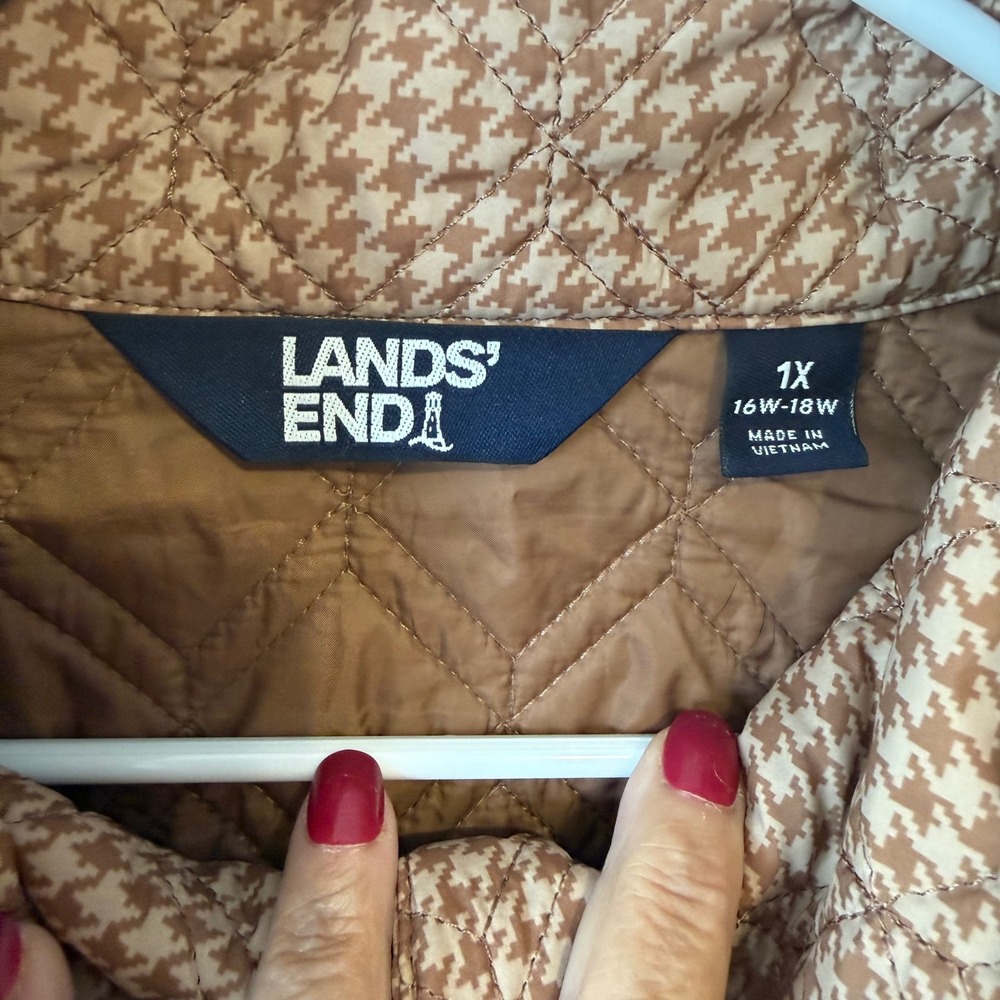 Lands End‎ Womens Jacket 1X Brown Houndstooth Quilted PrimaLoft Button Front - Picture 6 of 9